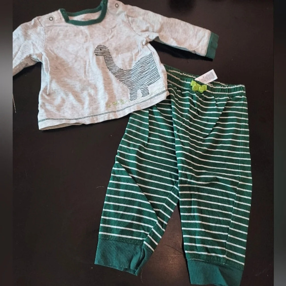 Little Me Green and Gray Striped Dinosaur Jogger 2 Piece Set in Size 12M - Picture 1 of 6